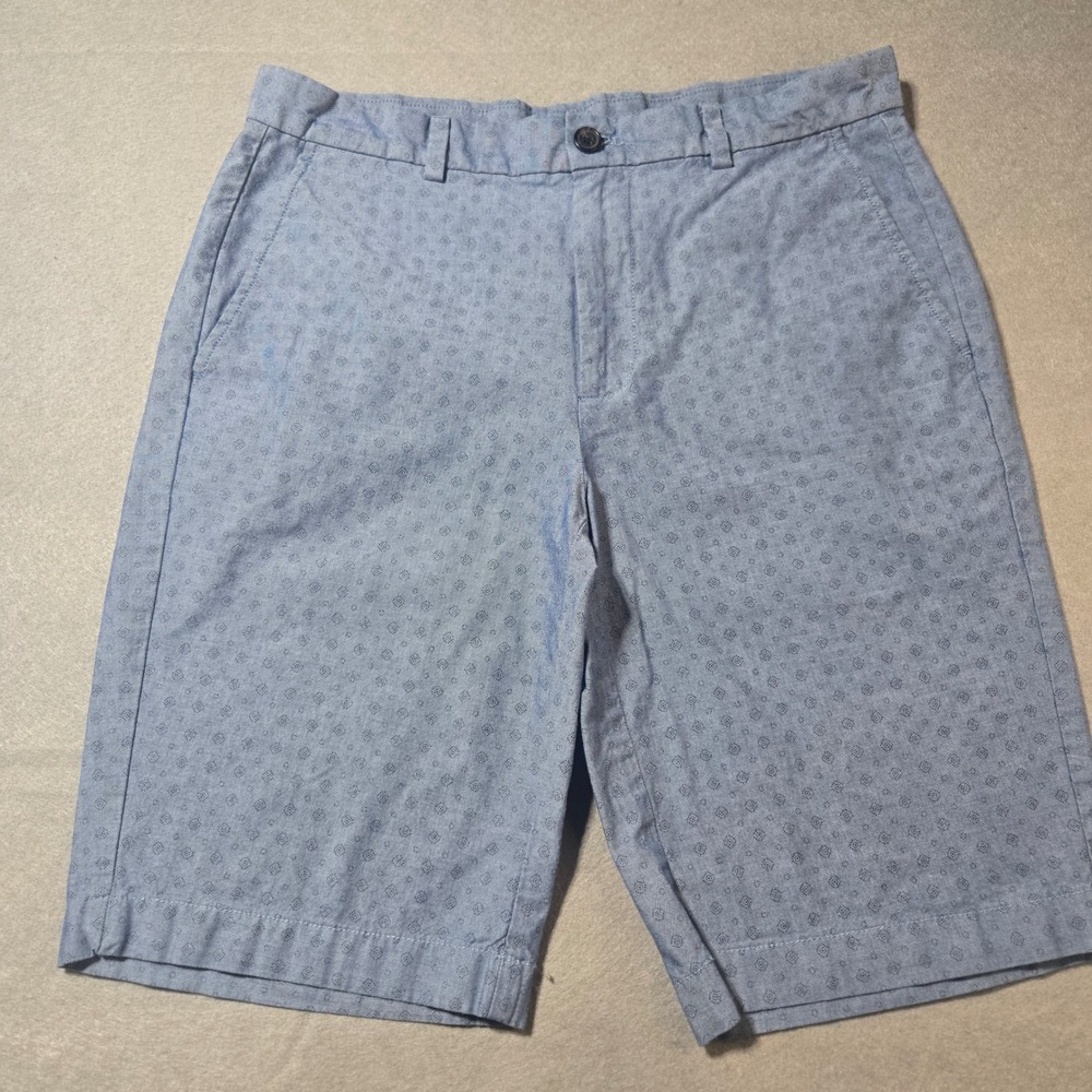 Brooks Brothers Mens 33 Blue Geometric Diamond Print Cotton Chino Shorts 9"